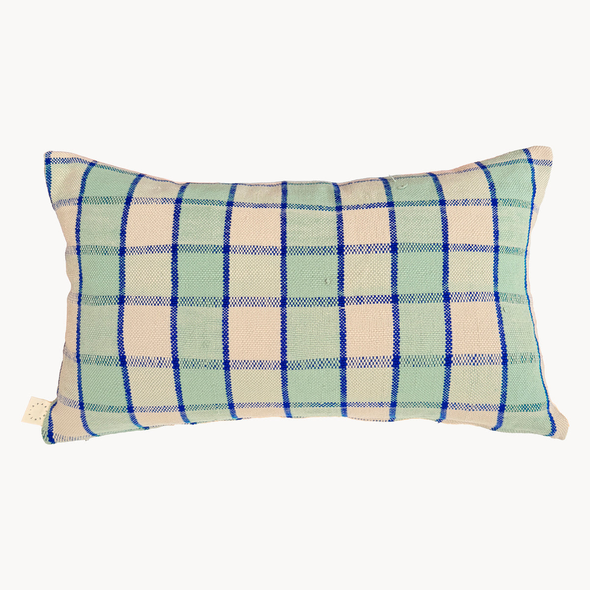 Majorelle Blue Plaid Lumbar Pillow – Handwoven Cotton - Apartment F