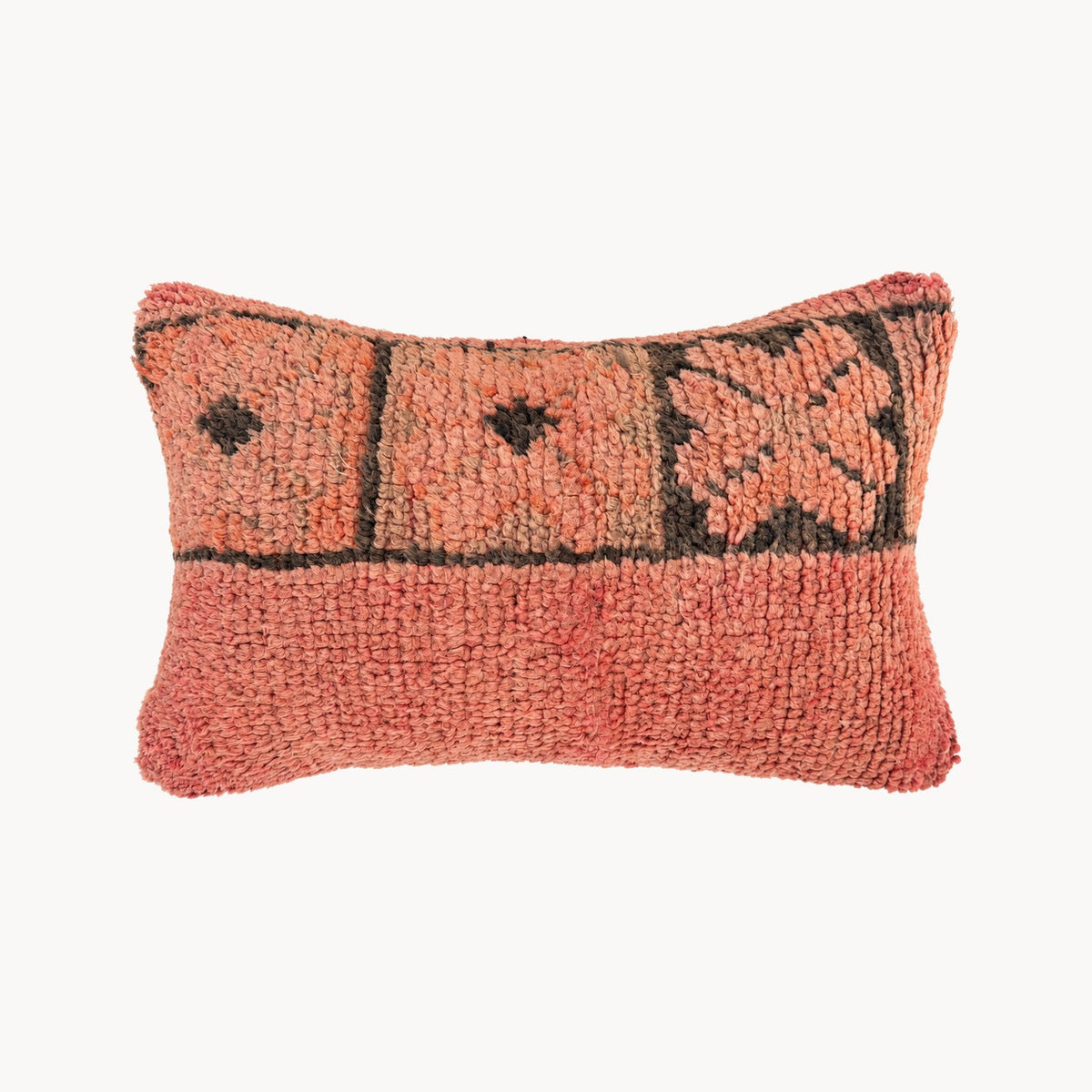Tilda Moroccan Rug Pillow lumbar No. 1, dusty salmon wool with dark geometric motifs