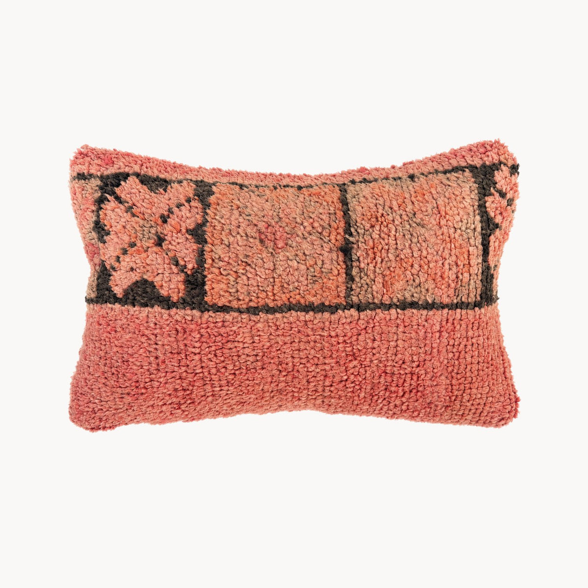 Tilda Moroccan Rug Pillow lumbar No. 3, dusty salmon wool with dark geometric motifs