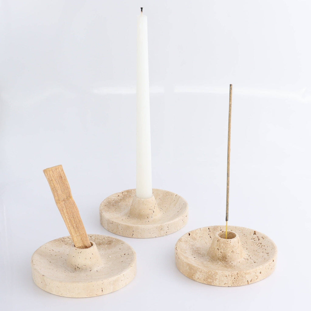 Travertine Palo Santo/Incense/Candle Holder - Apartment F