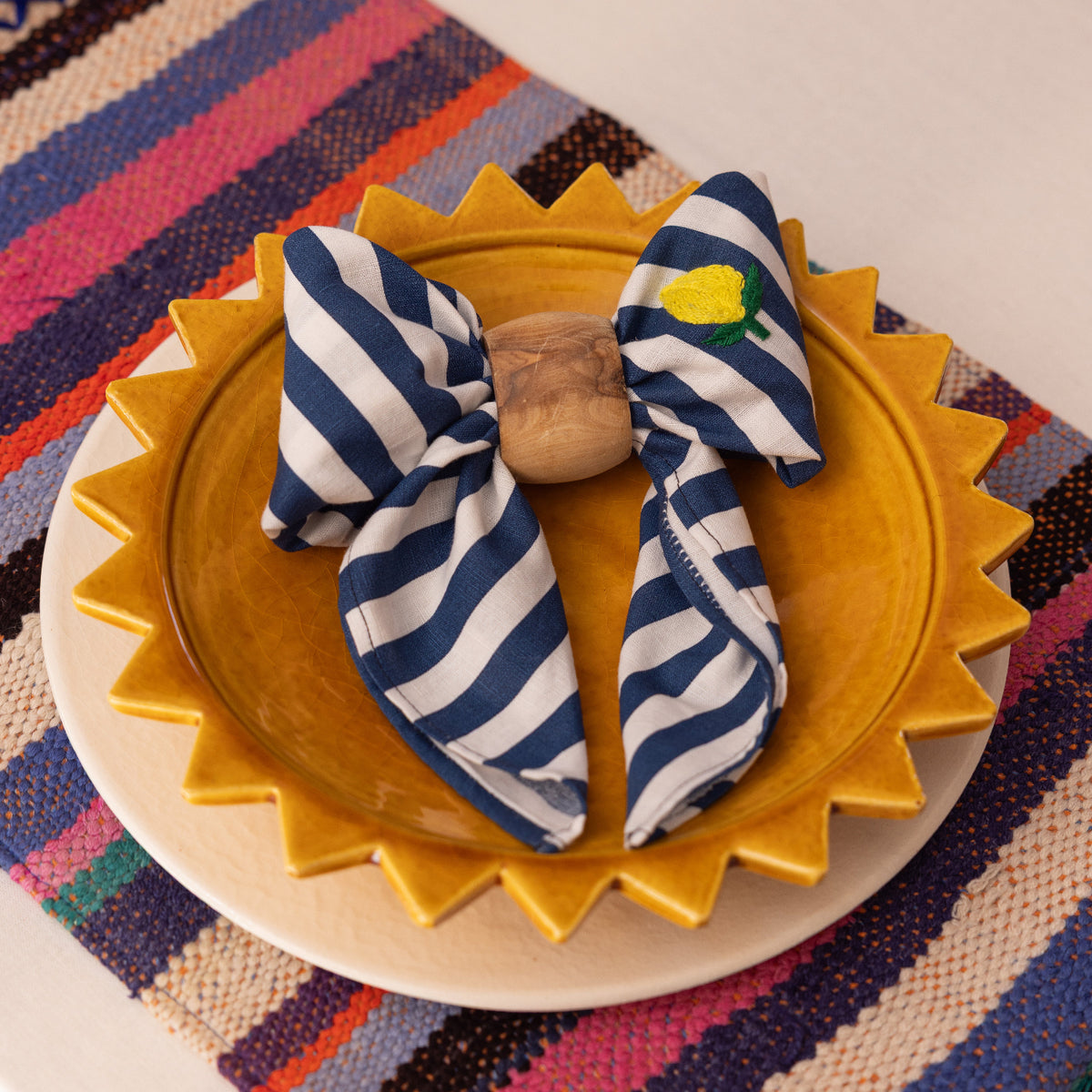 Blue Striped Lemon Embroided Napkins | Set of 2 - Apartment F