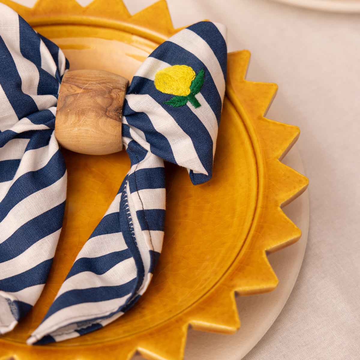 Blue Striped Lemon Embroided Napkins | Set of 2 - Apartment F