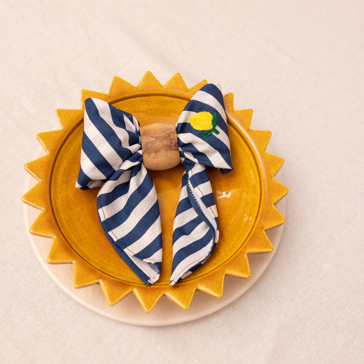 Blue Striped Lemon Embroided Napkins | Set of 2 - Apartment F