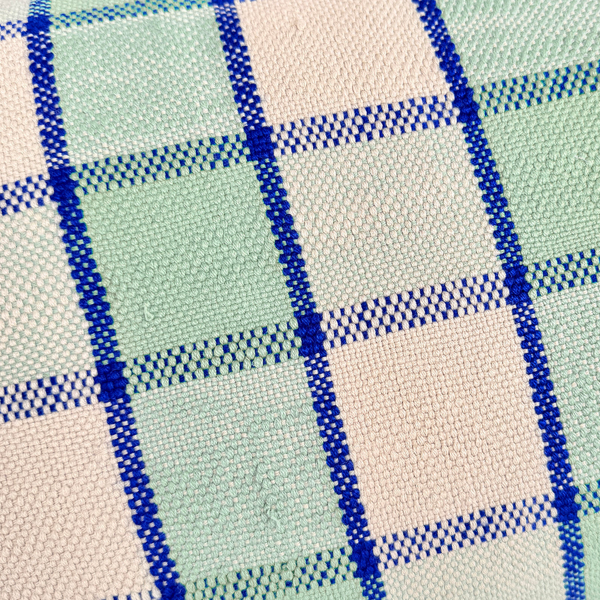 Majorelle Blue Plaid Lumbar Pillow – Handwoven Cotton - Apartment F