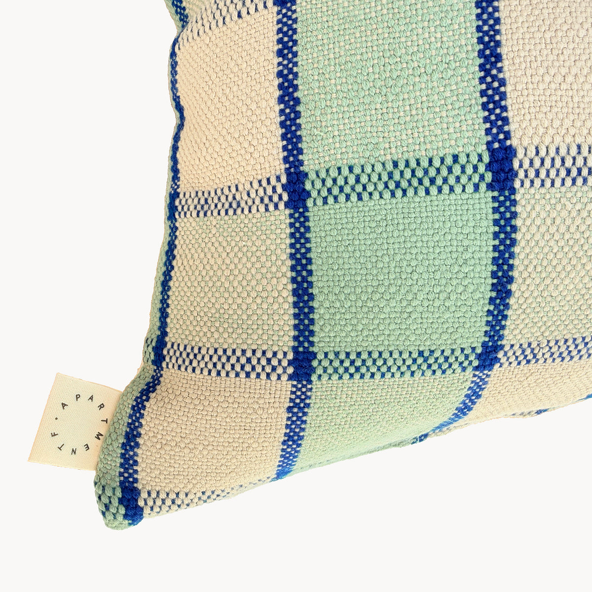 Majorelle Blue Plaid Lumbar Pillow – Handwoven Cotton - Apartment F