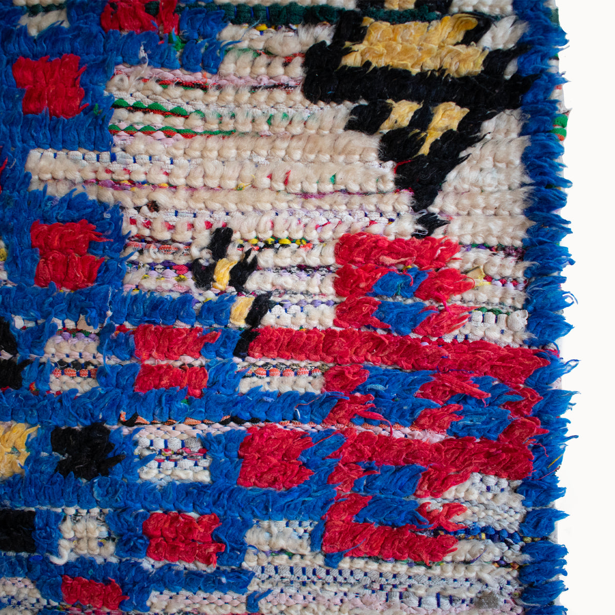Blue and yellow vintage Moroccan wool rug hand-knotted in Morocco measuring 4'9" x 7'4"