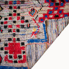 Blue and yellow vintage Moroccan wool rug hand-knotted in Morocco measuring 4'9" x 7'4"