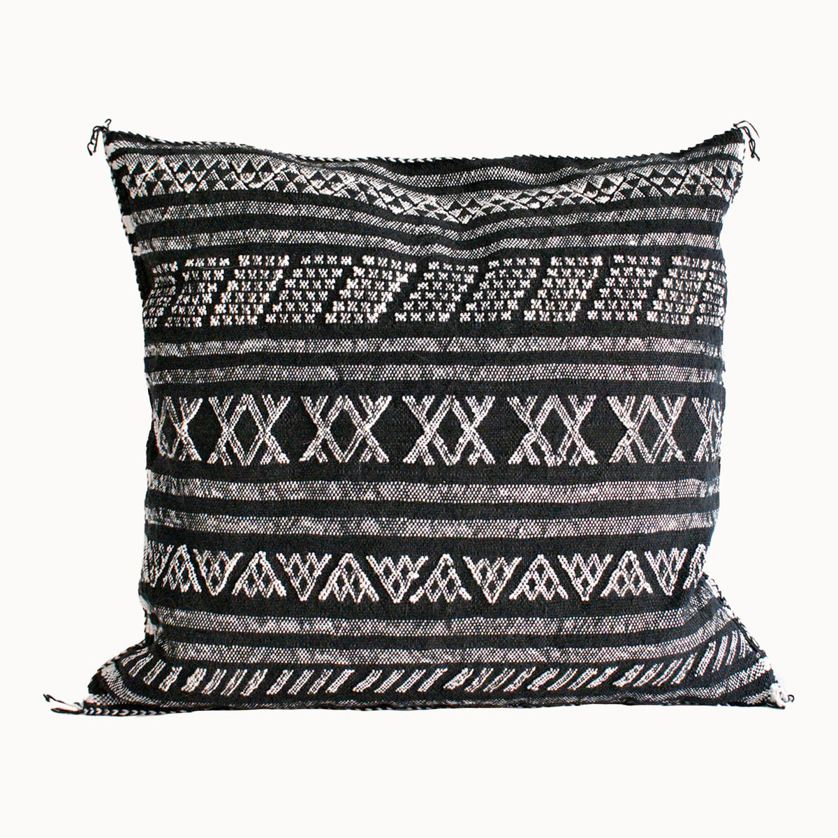 Desert Stripe Embroidered Cactus Silk Pillow - Black - Apartment F