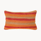 Sunset Stripe Wool Lumbar Pillow — orange, red and tan striped front