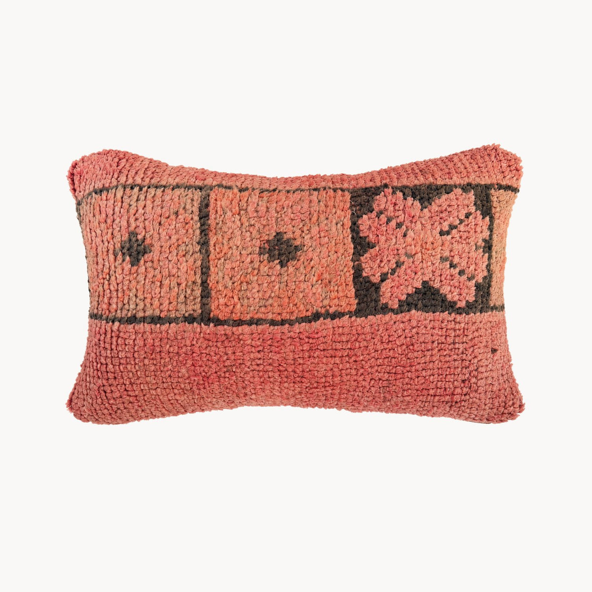 Tilda Moroccan Rug Pillow lumbar No. 2, dusty salmon wool with dark geometric motifs
