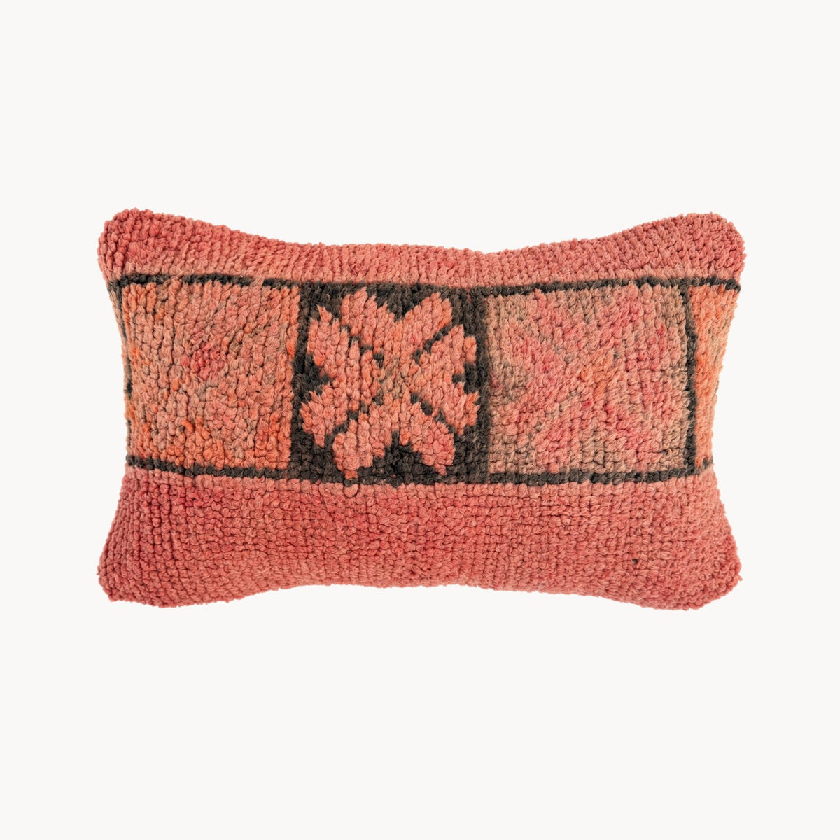 Tilda Moroccan Rug Pillow lumbar No. 4, dusty salmon wool with dark geometric motifs