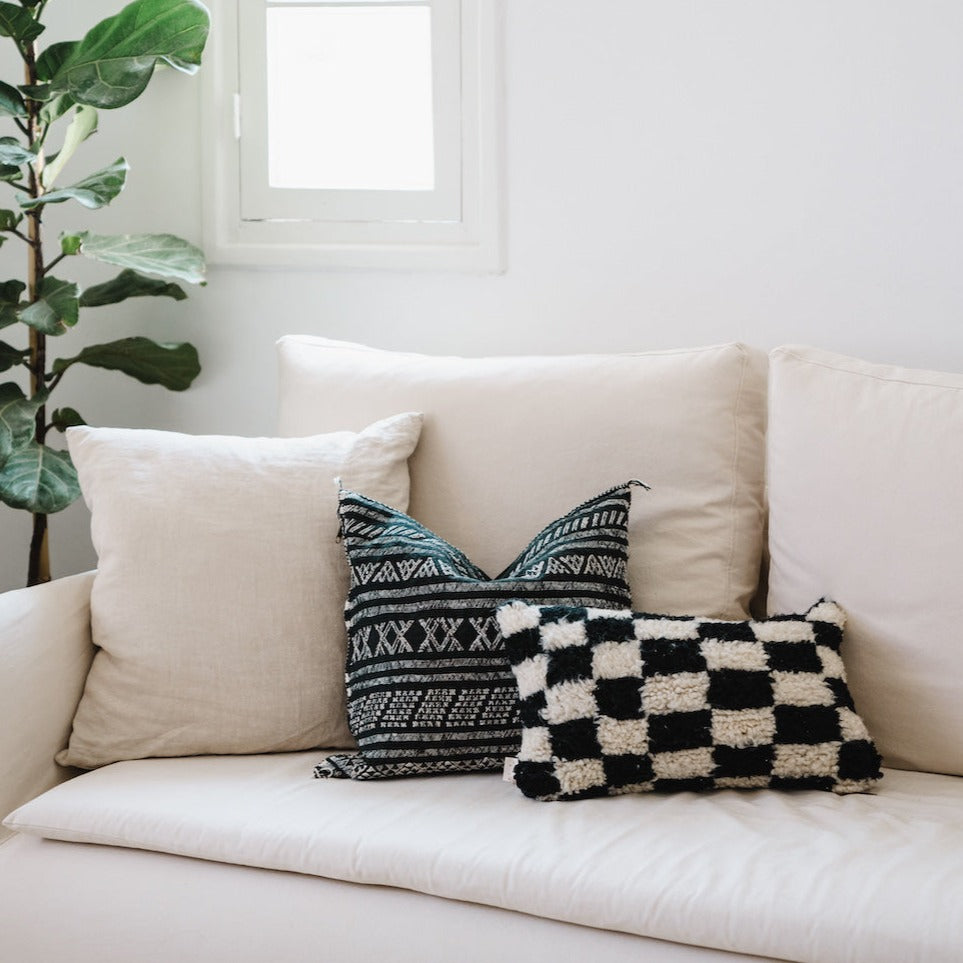 Desert Stripe Embroidered Cactus Silk Pillow - Black - Apartment F