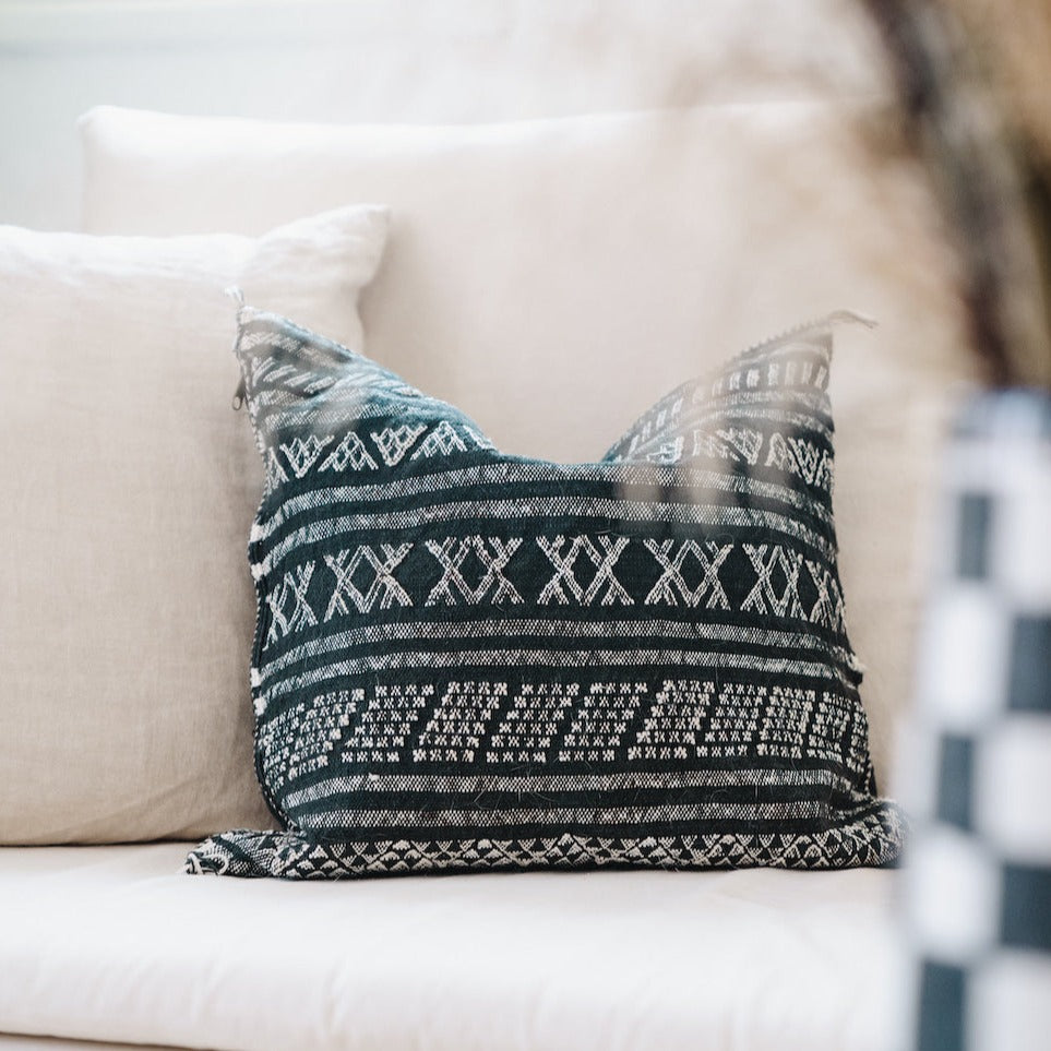 Desert Stripe Embroidered Cactus Silk Pillow - Black - Apartment F